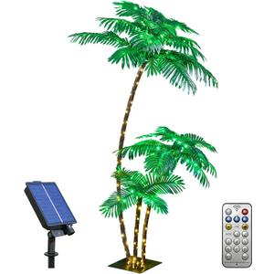 LIGHTSHARE Lighted 6FT Gorgeous Palm Tree 3Trunks Artificial Palm Tree 203LED Lights for Decoration Outdoor and Indoors Tiki Bar Christmas Patio Pool-Solar