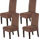 H.VERSAILTEX Velvet Dining Chair Covers Stretch Chair Covers for Dining Room Set of 4 Parson Chair Slipcovers Chair Protectors Covers Dining, Soft Thick Solid Velvet Fabric Washable, Caramel