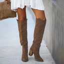 Erocalli Suede Knee-High Boots Fall Boot For Women Chunky Block High Heel Slouch Fashion Boot Round Toe Side Zipper