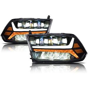 Alpha Owls 7180093 Quad-Pro Series Full LED Projector Headlights With White LED Light Bar & Sequential Signal - Black Amber Fits 2009-2018 Dodge Ram 1500 2500 3500/2019-2023 Classic Halogen Models