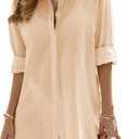 Swimsuit Coverup for Women Casual V Neck Bathing Suit Cover Ups Button Down Beach Bikini Swimwear Cover up Dress Shirt (Medium, Khaki)