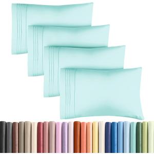 Queen Pillow Cases Set of 4 - Ultra Soft Hotel Quality Pillowcase Covers - Comfy, Cozy & Wrinkle Free - Shrinkage, Stain & Fade Resistant - Machine Washable Pillow Protectors - 4 Piece Set - Spa Blue