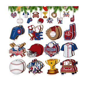 24 Pcs Baseball Ornament Wooden Baseball Tree Decorations DIY Crafts Ball Wood Cutout Ball Sport Party Decorations for Xmas Tree Home Office Bedroom Indoor Decor