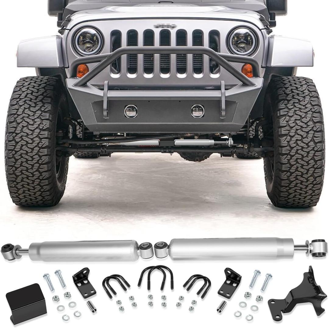 For Jeep Wrangler JK Dual Steering Stabilizer, N3 Dual Steering Stabilizer Kit for Jeep Wrangler JK 2007-2018 with 2" of Lift or Higher, Replace for 8734930
