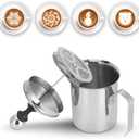 Manual Milk Frother, 14oz/400ml Stainless Steel Milk Foam Maker with Double Mesh Screen Handheld Frothing Pitcher Foamer for Coffee, Latte, Cappuccino, Frappe, Matcha, Hot Chocolate