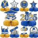 10PCS Graduation Party Decorations Class of 2025 Congrats Grad Table Centerpieces Congratulate Graduation Honeycomb Table Toppers for Graduation Party Supplies(Blue Gold)