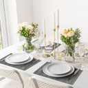 Vinyl Placemats Set of 6-1217.7 Inch Waterproof & Heattable Placemats, Fall Faux Leather Wipeable Outdoor Table Mat for Dining, Kitchen, Indoor Outdoor Use (Grey, Wood Grain) (Gray)