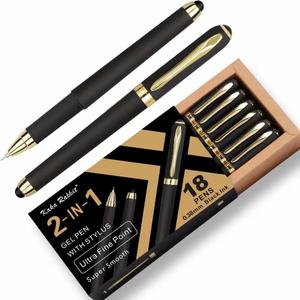 Gel Ink Rollerball Stylus Pen - 18 Pack,0.38mm Gel Pen Extra Fine Point,2 in 1 Capacitive Stylus Pen,Black Ink,Writing Smoothly for Office,Business,Gift,Metal Gold Clip