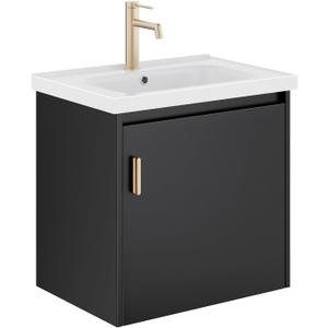 phiestina 20 Inch Floating Small Bathroom Vanity, Pre-Assembled Wall Mounted Black Cabinet with Soft-Close Door,Single Hole Ceramic Sink, Modern Space-Saving Design, No Faucet,BV04-20-PUREBLACK
