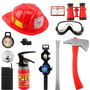 12 Pcs Kids Firefighter Costume Role Play Fireman Gear with Helmet Fireman Hat with Tools Firefighter Career Dress Up Toy Accessories for Boys Girls Halloween Party Pretend Play