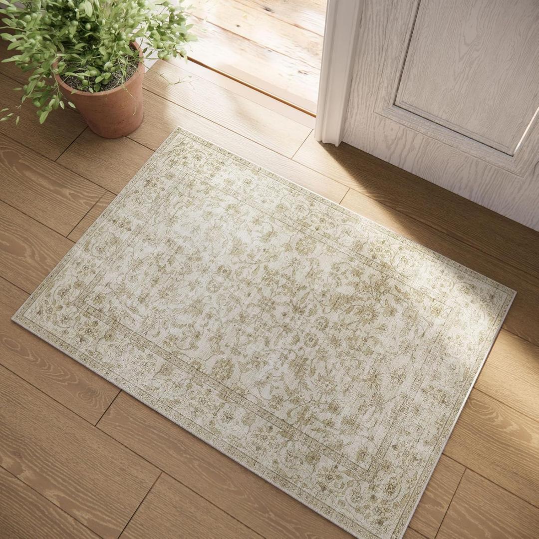 Machine Washable Area Rugs for Entryway: Door Mat Indoor Entrance 2x3 Boho Rug Stain Resistant Non-Slip Low Pile Soft Throw Carpet for Kitchen Front Door Indoor Entrance Entry Bedroom