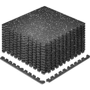 SUPERJARE 0.79'' Extra-Thick Exercise Equipment Mats, 12 Pcs 48 Sq Ft Rubber Top Floor Tiles with High Density EVA Foam, Interlocking Gym Flooring for Home Gym, Workout Mat, Black/Grey