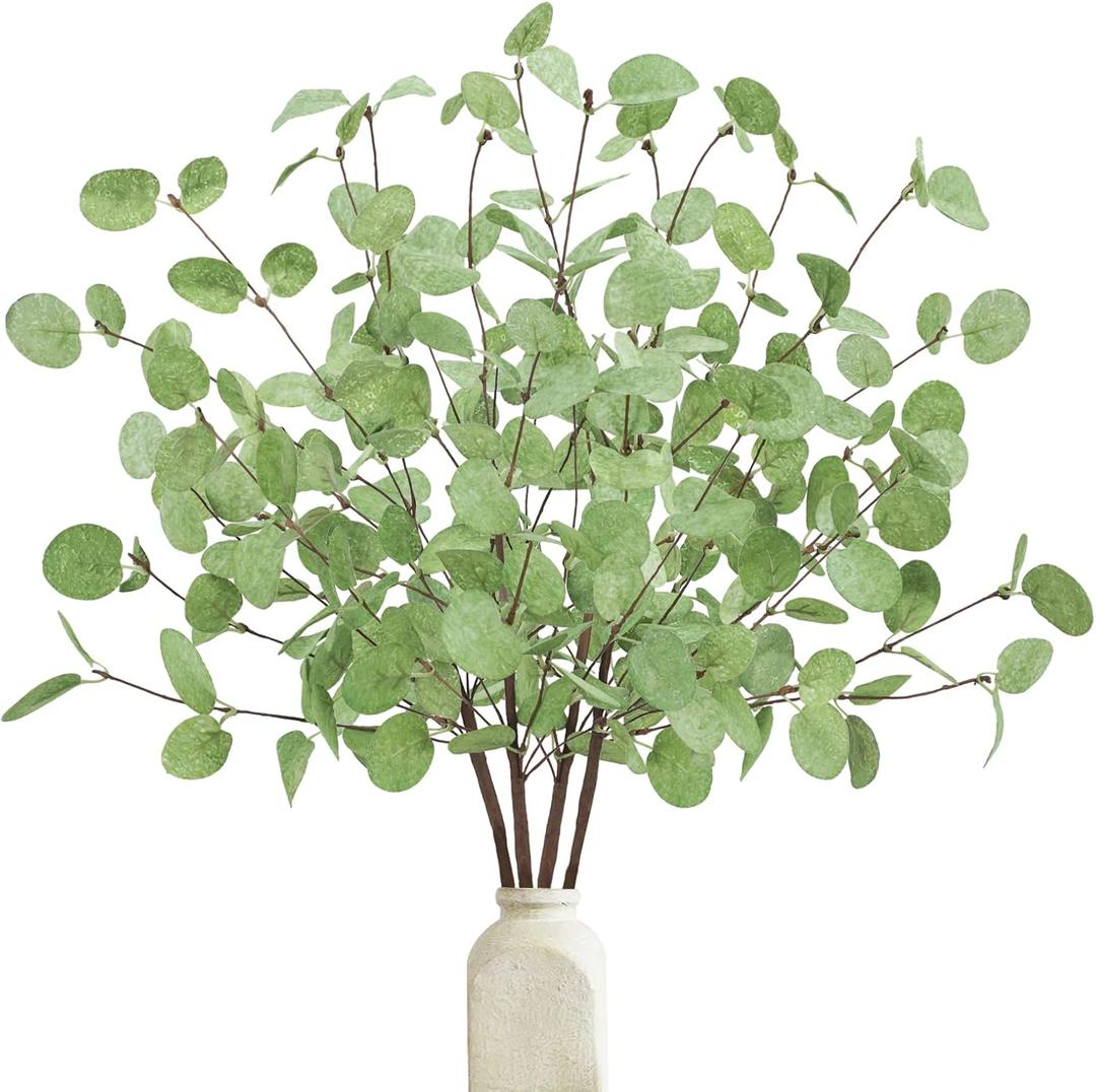 4 Pcs Artificial Eucalyptus Stems Leaves, 26.3" Real Touch Leaf Faux Tall Greenery Branches for Vase Wedding Bouquet Centerpiece Flower Arrangement Home Office Spring Decoration