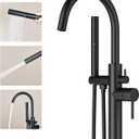 Freestanding Bathtub Faucet Matte Black Tub Filler Floor Mount Free Standing Metal Bathroom Tub Gooseneck Spout With 2 Function Hand Shower