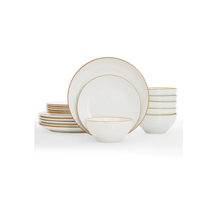 Famiware Jupiter Dinnerware Set, Plates and Bowls Dish Sets for 6 (18 Pieces), Microwave and Dishwasher Safe Stoneware Tableware, Chip and Scratch Resistant, White