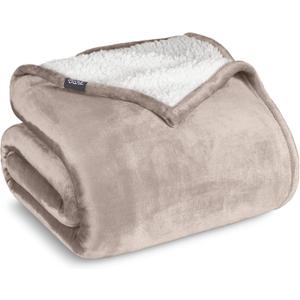 Bare Home Sherpa Fleece Blanket - Twin/Twin Extra Long - Blanket for Bed, Sofa, and Couch - Warm & Lightweight - Fluffy & Soft - Reversible (Twin/Twin XL, Light Taupe)