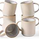 famiware Coffee Mug Set for 6, Star 16 oz Catering Mugs Cup Set with Handle for Coffee, Tea, Cocoa, Milk - Ceramic Stoneware Drinkware Set, Cappuccino White