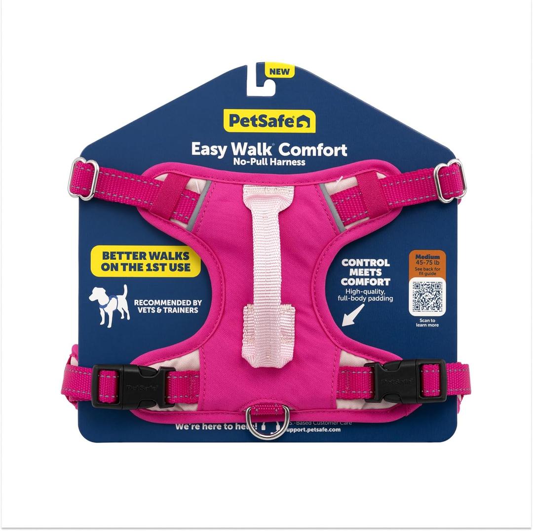 PetSafe Easy Walk Comfort No-Pull Dog Harness - Better Walk Training Harness - Full Body Padded Design - Durable Fabric - 5 Point Adjustable Fit - Everyday Leash Training - Pink - Medium/Large