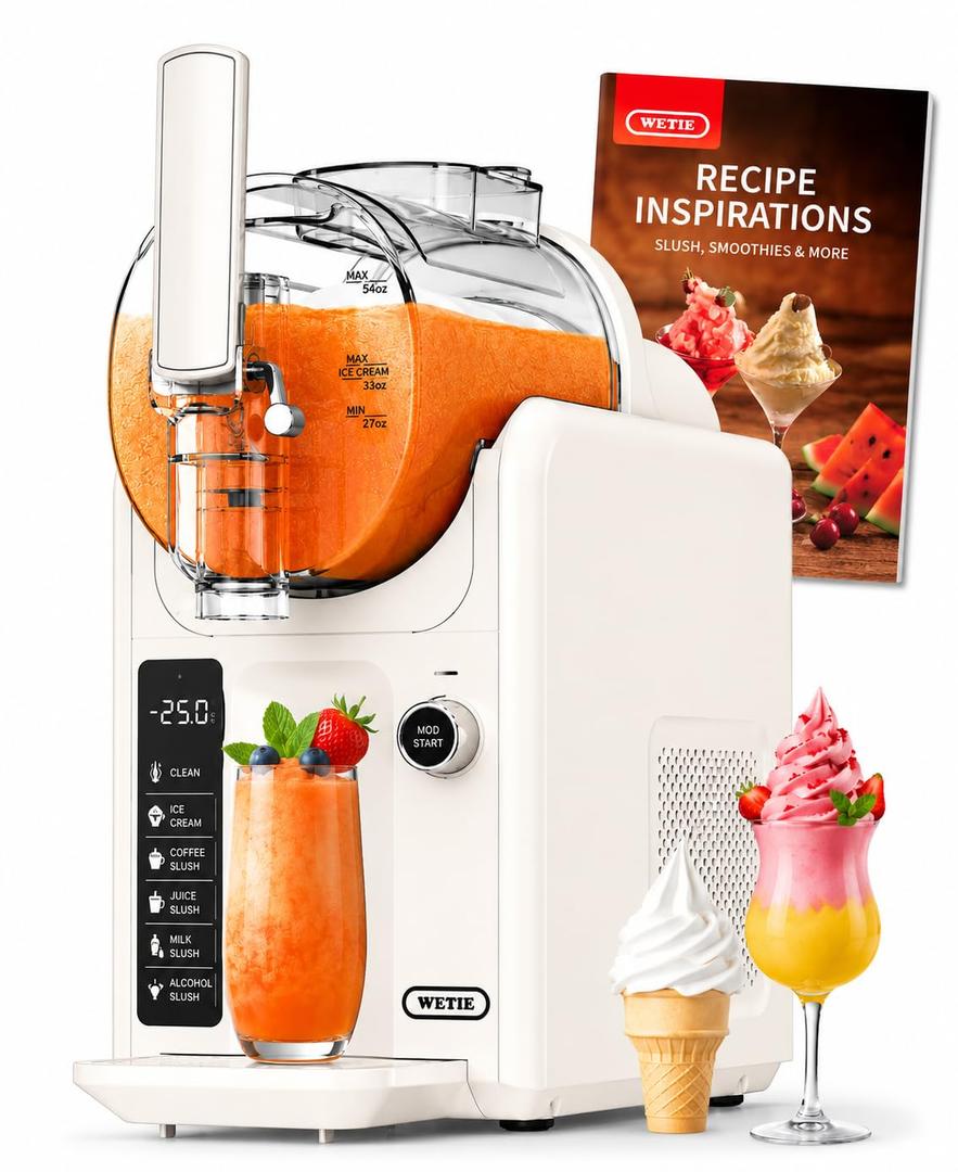 WETIE Slushie Machine, 82oz Slushy Machine for Home with Adjustable Temperature, LED Display, 6 Presets Frozen Drink Maker for Ice Cream, Smoothie, Frapps, Margarita, Milkshake, Auto-Clean