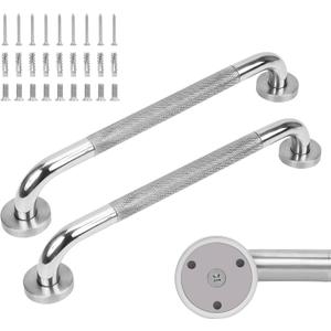 2 Pack 24 Inch Knurled Mirror Polished Shower Grab Bar, Extended Bathroom Safety Grab Bars for Elderly Disabled, Wall Mounted Heavy Duty Handrail for Tub & Shower, Stainless Steel & Easy to Clean