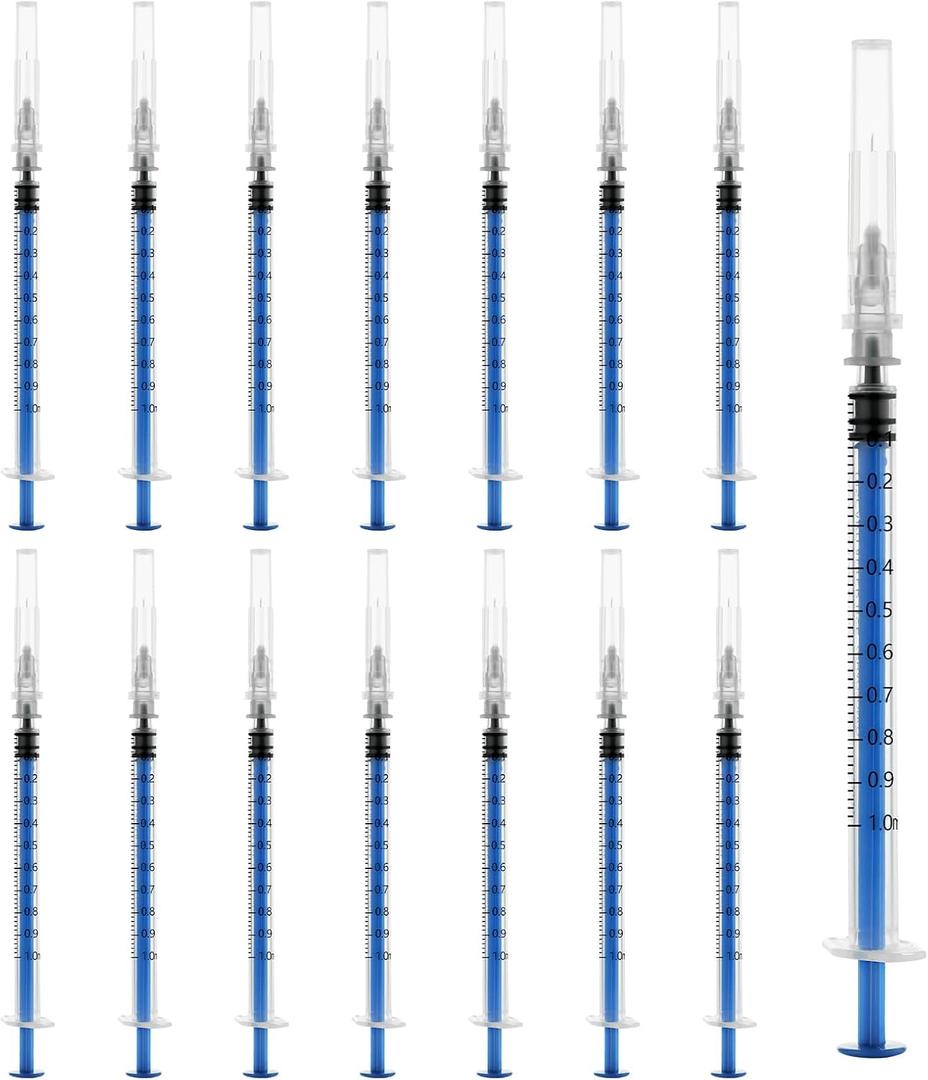100 Pack 1ml/cc Lab Syringes with 27Ga 1/2 Inch(13mm) Needle, Disposable Individually Wrapped for Scientific Labs, Feeding Small Animals, Dispensing, Applicator, Watering