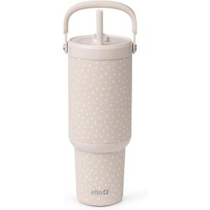Ello Oasis Go+ 32oz Tumbler with Top Handle and Retracting Straw | Reusable Insulated Stainless Steel Cup, 100% Leakproof Water Bottle, 24 Hours Cold, Cup Holder Friendly For Travel | Wild Dot