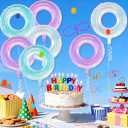 6 Pcs Iridescent Ring Foil Balloons, 22 Inch Pink Purple Blue Circle Balloons for Valentine's Day, Birthday, Wedding, Baby Shower, Anniversary & Engagement Party Decorations