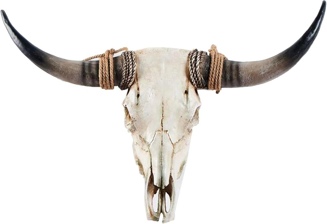 BKCEHCRS Cow Skull Wall Decor,Long Horn Cow Skull Wall Hanging, Faux Longhorn Skull Faux Taxidermy Head Wall Decor Handmade Simulation Large Bull's Head Farmhouse Decor Wall Sculpture31*24 * 7inch