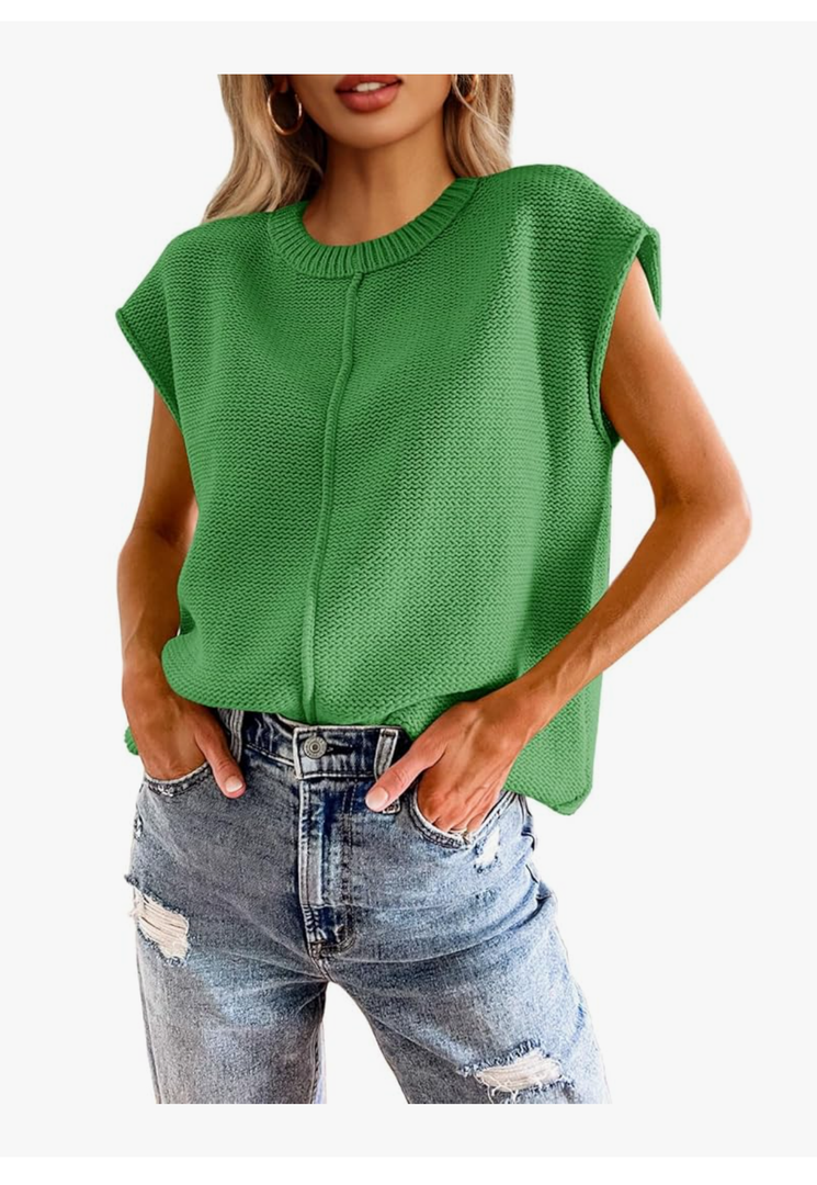 No Brand, Womens Summer Cap Sleeve Tops Casual Crew Neck Loose Fit Knit Lightweight Sweater Pullover Top, Size L