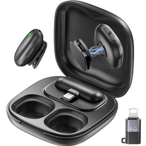 Mini Wireless Lavalier Microphone for iPhone/Android/PC/Tablets, Lapel Mics with USB-C/Lightning Plug, AI Noise Cancelling, Magnetic Mic, 40H Battery Life with Charging Case for Stream, Vlog, TikTok