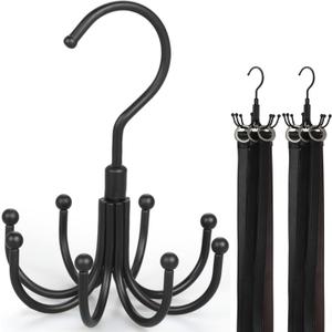 TOPIA HANGER Belt Hanger 2-Pack, 360Rotatable Belt Organizer for Closet, Belt Rack, Accessory Organizers, Closet Storage Hook for Belt, Dog Harness, Tie, Tank Top, Bra, Purse, Scarf (8 Hooks, Black) (Black)