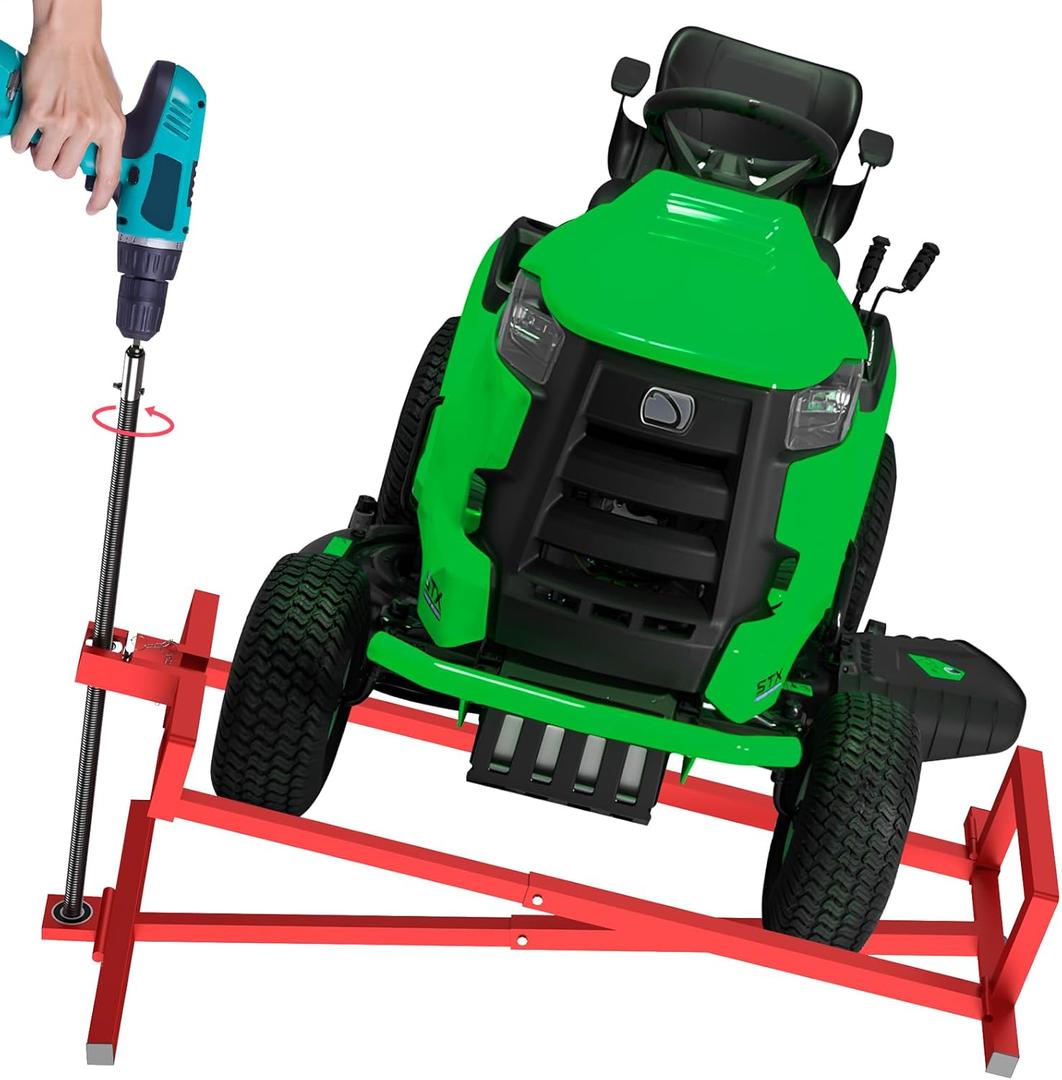 Lawn Mower Lift Jack, Lifting Platform 882 Lbs Capacity Telescopic Maintenance Jack for Garden Tractors and Riding Lawn Mower with Manual Handle & Power Tool Extension Handle - Red