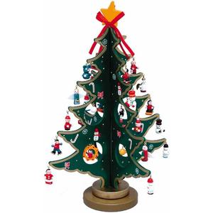 Kurt Adler Advent Calendar Christmas Tree with 24 Miniature Wooden Ornaments, Multi Color 11.75in.