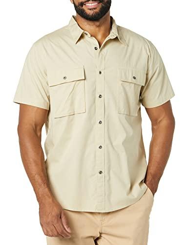 Amazon Essentials Men's Slim-Fit Short-Sleeve Two-Pocket Utility Shirt, Light Khaki Brown, Large Tall