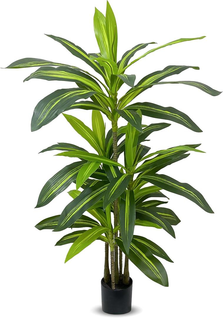 Artificial Dracaena Tree Indoor, 4FT Real Touch Fake Plant with Durable Pot, Tall Fake Tree for Home Decor, Office, Living Room, Housewarming Gifts New Home