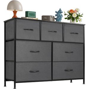 OLIXIS 7 Drawers Dresser for Bedroom, Fabric Storage Tower for Living Room, Entryway - Sturdy Steel Frame, Wooden Top & Easy Pull Fabric Bins, Closet Chests Organizer for Clothes, Classic Grey, 11.8"d X 39.4"w X 30"h