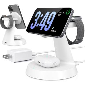 3 in 1 Wireless Charging Station for Apple, Charger Stand for Multiple Apple Devices, Wireless Charging Station for iPhone 16/15/14/13/12 Series, Wireless Charger for AirPods, iWatch Series (White)