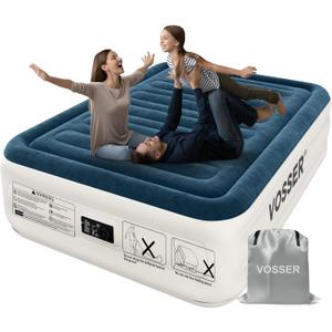 VOSSER Queen Air Mattress with Built-in Pump,18''Fast & Easy Inflation/Deflation Inflatable Mattress, Foldable Blow Up Mattress with Storage Bag, Inflatable Bed for Home, Camping & Guests (Navy Blue)