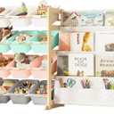 Toy Storage Organizer with Bookshelf - 12 Storage Bins 4-Tier Multipurpose Shelf to Organize Toys and Books for Kids Room, Playroom, Nursery Room, Multi-Color