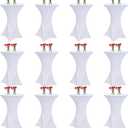 32 x 43 Inches Highboy Spandex Cocktail Table Cover, Round Cocktail Tablecloth Stretch Fitted Tablecloth for Round Bottom Table Bar Pub Wedding Party Banquet Birthday Supplies (White, 12 Pieces)