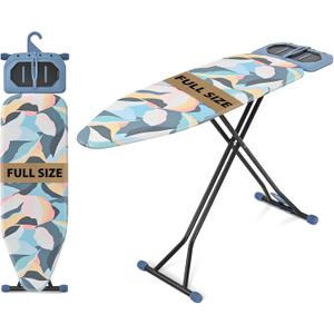 Ironing Board(45 x 15 in) 7 Height Options, Metal Panel Foldable Iron Board with Rest, Compact Portable Ironing Board, Heavy Duty Folding Iron Stand with Hanger, Dark Blue 