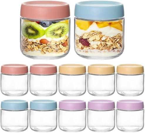 KEYWING Only 8 Pack Overnight Oats Containers With Lids, 10 oz Wide Mouth Mason Jars with Airtight Lids, Meal Prep Containers Food Storage Glass Jars in Bulk for Snack Yogurt Salad Spice Cereal