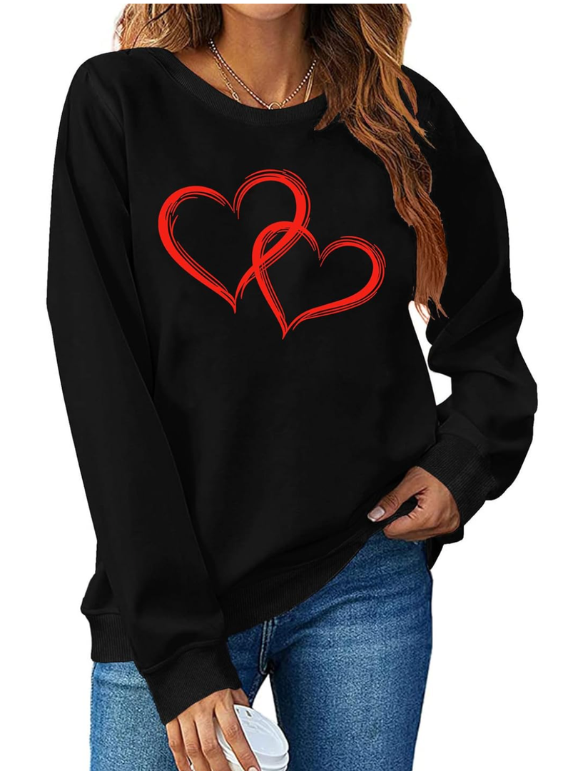 LHBNK Valentines Sweatshirt Women Love Heart Shirts Pullover Long Sleeve Tops, Size 2XL