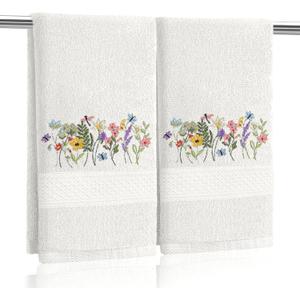 SmoothNovelty 2 Pcs Boho Floral Hand Towels Cream Bathroom Decor 14x29 Inch Embroidered 100% Cotton Soft Absorbent Spring Summer Decorative Hand Towels for Bathroom Kitchen