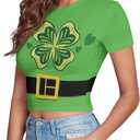 St Patricks Day Shirt Women Costume Green Shamrock Print St. Patrick's Day Tops Outfits Tee Tops Cropped Baby Te (Green, M)