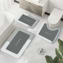 3Pcs Bathroom Rugs Set, Modern Non-Slip Shower Mats, Grey