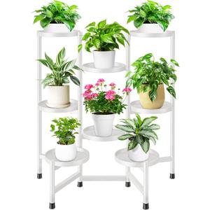 8 Tier Plant Stand Indoor Tall, Tiered Plant Stands Outdoor for Multiple Plants, Corner Metal Folding Flower Display Holders Rack Shelf for Living Room Balcony Garden, Cream White