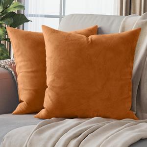 NEATERIZE Premium Velvet Pillow Covers 18x18 Burnt Orange - Fall Decor Decorative Washable Velvet Fabric Throw Pillow Covers for Couch or Bed - Set of 2