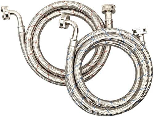 PLUMBINGMASTER 10FT Stainless Steel Washing Machine Hoses with 90 Degree Elbows,2 Pack Red and Blue Washer Hoses,Burst Proof Hot & Cold Water Connection Inlet Washer Supply Lines