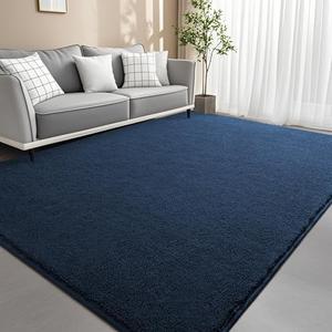 Woottpe 6x9 Feet Blue Area Rugs for Bedroom, Indoor Washable Memory Foam Rug for Living Room, Modern Aesthetic Minimalist Non-Slip Carpets for Kids Boys Girls Adults Dorm Home Decor